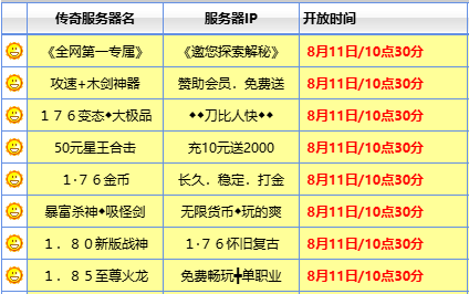 传奇新区开服表 传奇新区开服表
